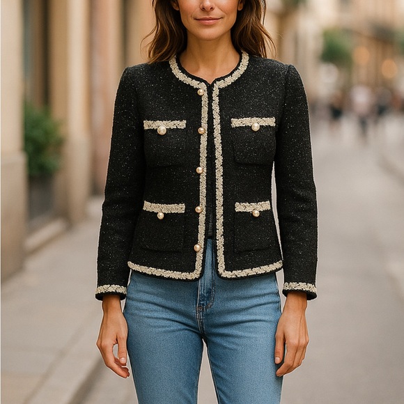 Tweed Blazers Jackets & Blazers - Luxury Look Blazer Jacket Large NWT Boutique Reminiscent of High Fashion